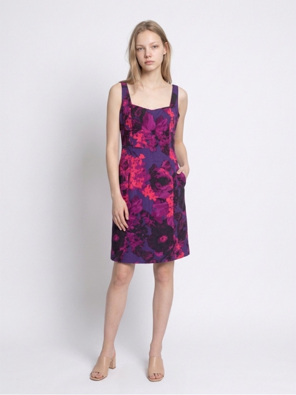 Tahari Purple & Fuchsia Floral Midi Dress